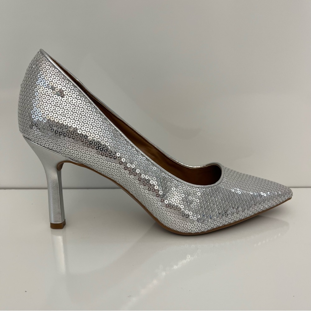 NORDSTROM Paige Pointed Toe Sequin Pump In Silver NEW